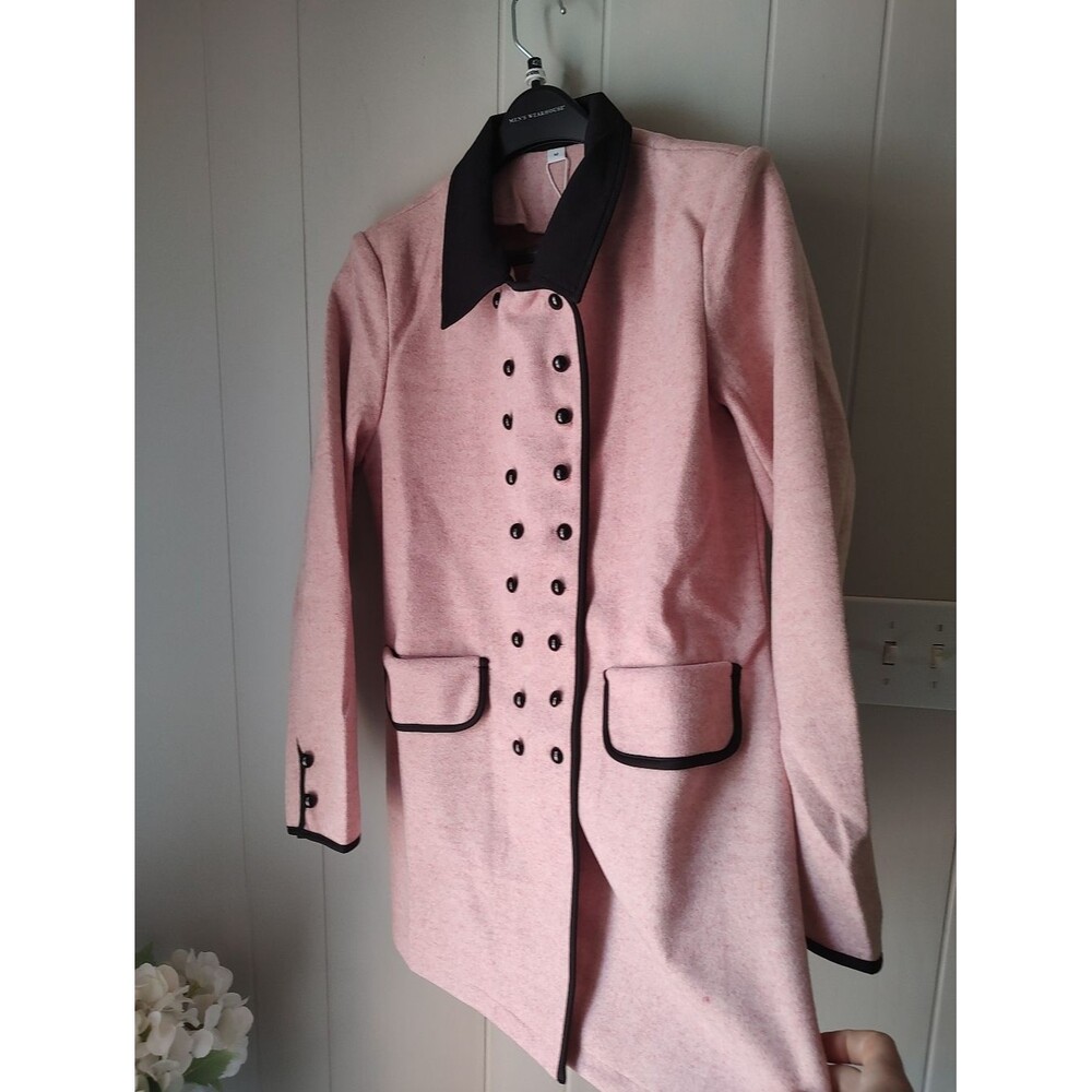 Double-Breasted Pink Coat with Black Trim Size Medium - Picture 4 of 7
